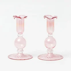 Small Eden Pink Candle Holder (Pair)