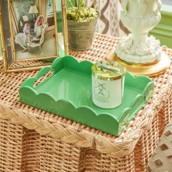 Small Green Lacquer Scalloped Tray