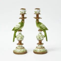 Small Green Parrot Candle Holders (Pair)