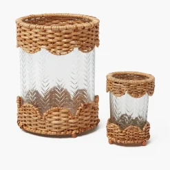Small Helena Rattan Hurricane Lantern (Pair)