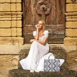 Small Mrs. Alice Tote Bag (Blue Ikat)