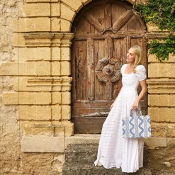 Small Mrs. Alice Tote Bag (Blue Ikat)