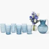 Small Navy Hobnail Jug & Glasses (Set of 6)