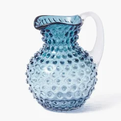 Small Navy Hobnail Jug & Glasses (Set of 6)