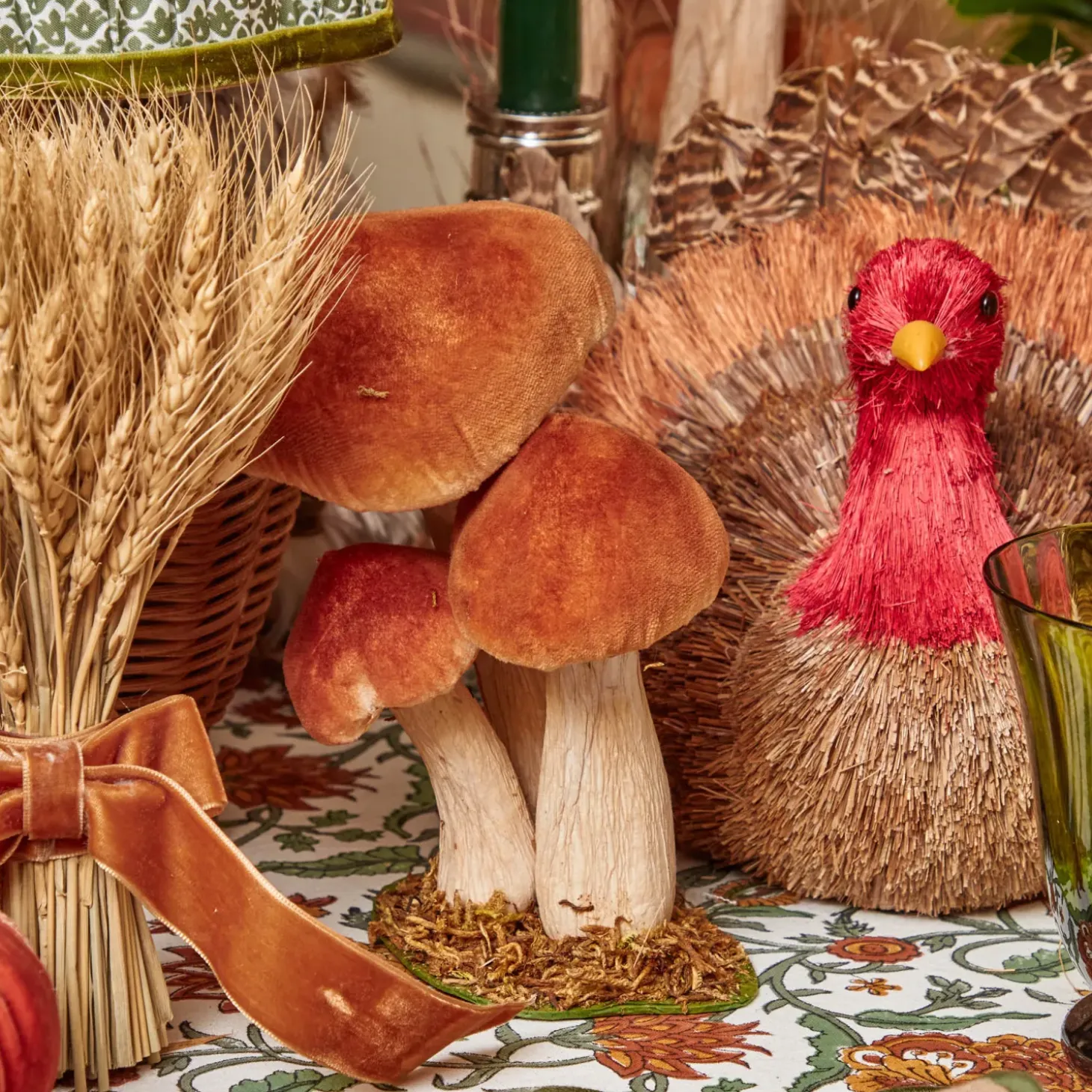 Small Orange Velvet Mushrooms (Set of 3)