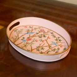 Small Pink Oval Chinosierie Tole Tray