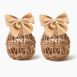 Small Rattan Woven Egg with Oat Bows (Pair)