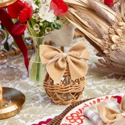 Small Rattan Woven Egg with Oat Bows (Pair)