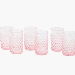 Small Rose Pink Hobnail Jug & Glasses (Set of 6)