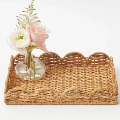 Small Scalloped Rattan Tray