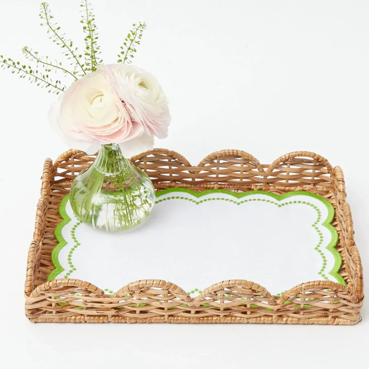 Small Scalloped Rattan Tray