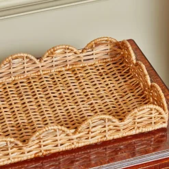 Small Scalloped Rattan Tray