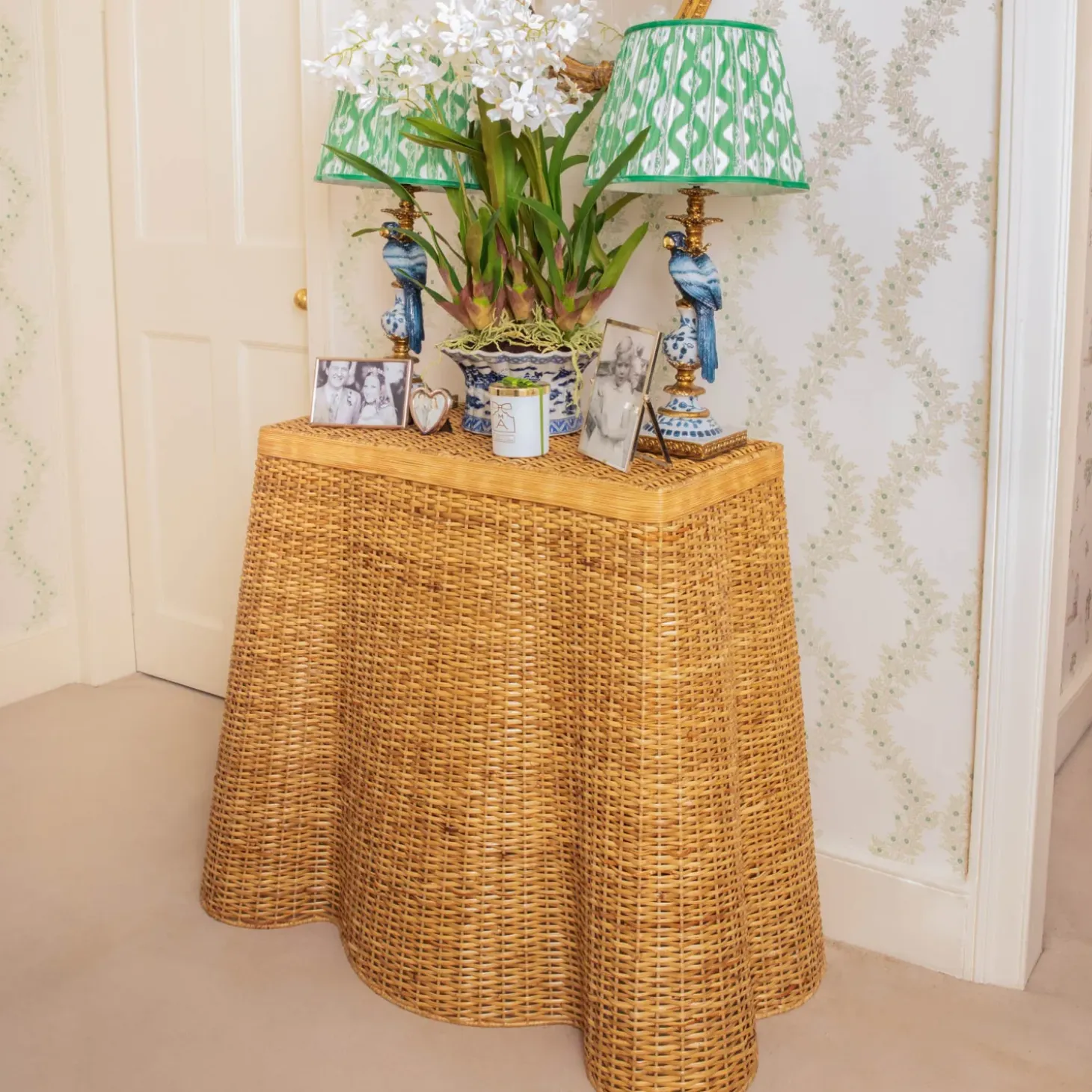 Small Vivienne Rattan Scalloped Console Table