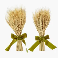 Small Wheat Sheaf with Green Velvet Bow (Pair)