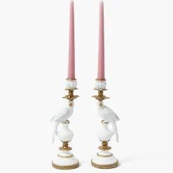 Small White Parrot Candle Holder (Pair)