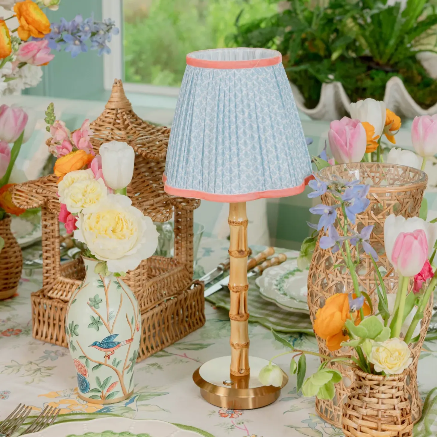 Soft Blue & Coral Lotus Lampshade (18cm)