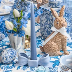 Soft Blue Ceramic Bow Candle Holder (Pair)
