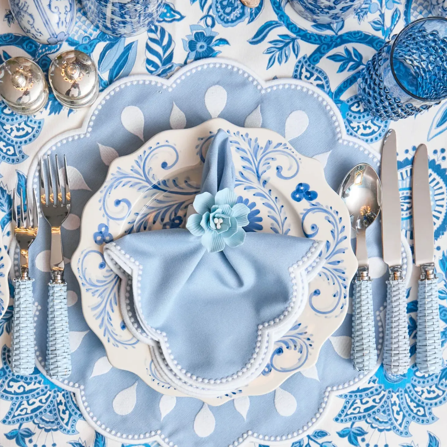 Soft Blue Fiore Napkin Rings (Set of 4)