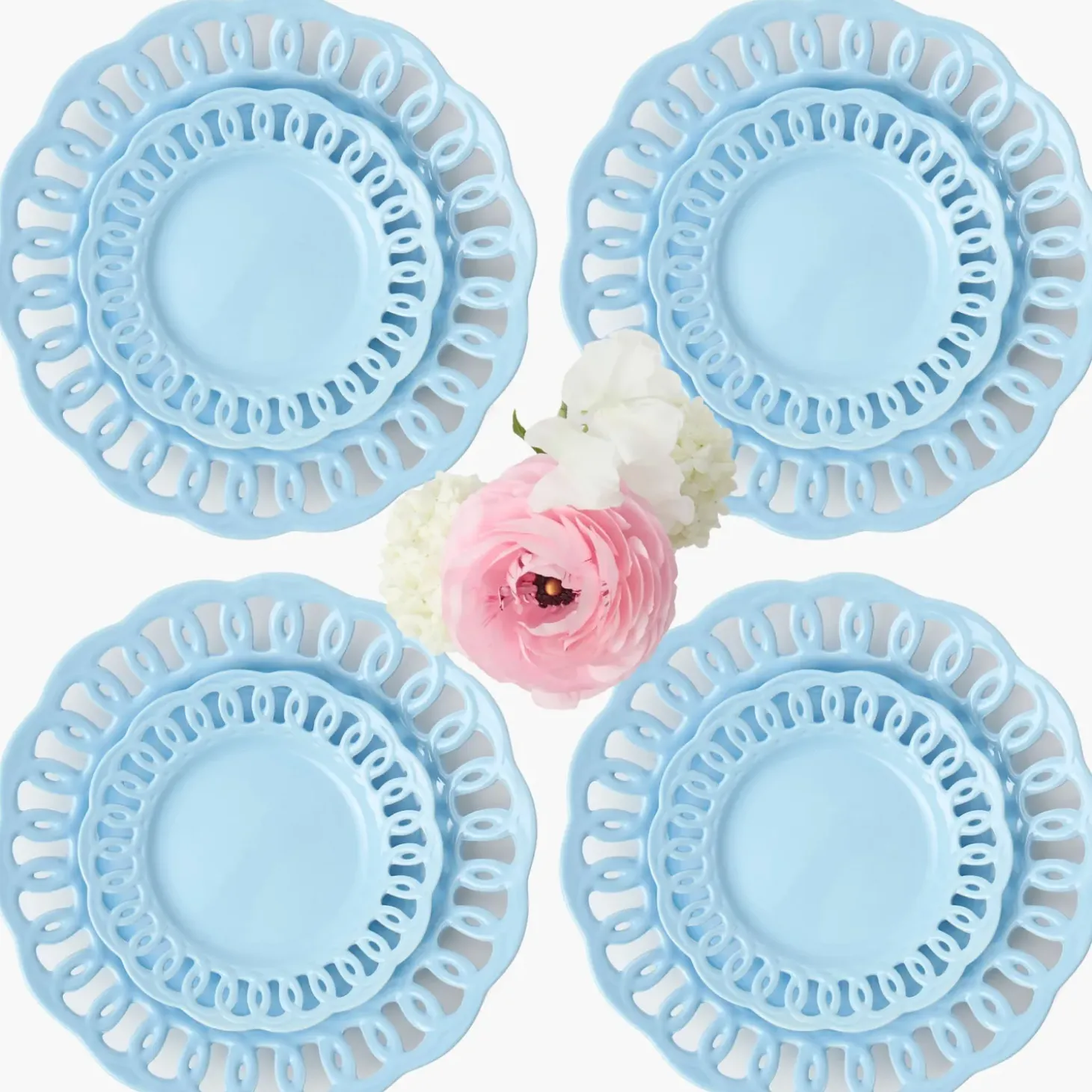 Soft Blue Lace Dinner & Starter Plates (Set of 8)