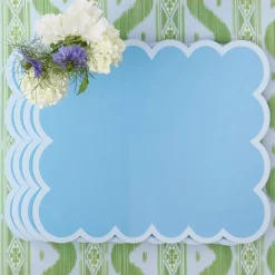 Soft Blue Scalloped Lacquer Placemats (Set of 4)