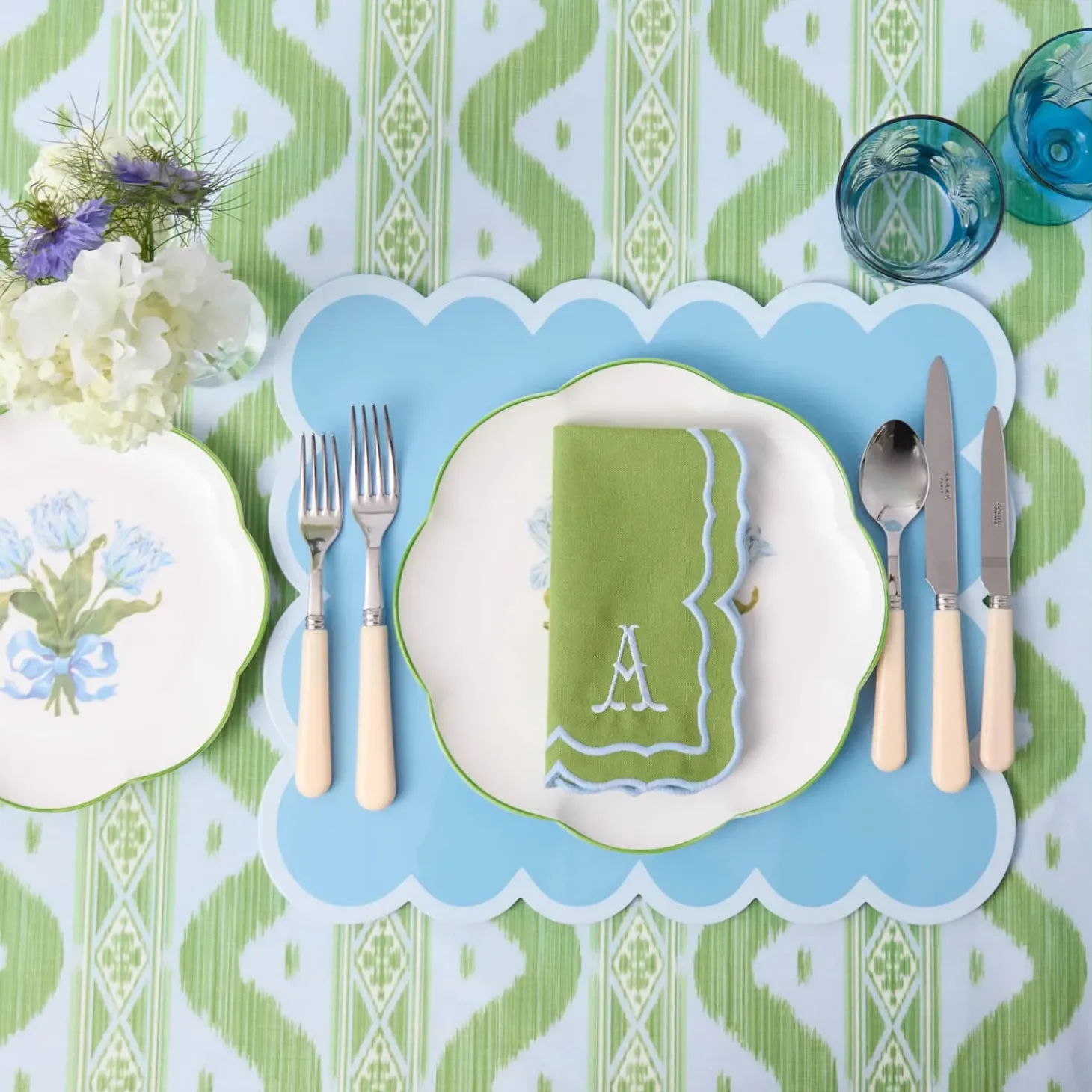Soft Blue Scalloped Lacquer Placemats (Set of 4)