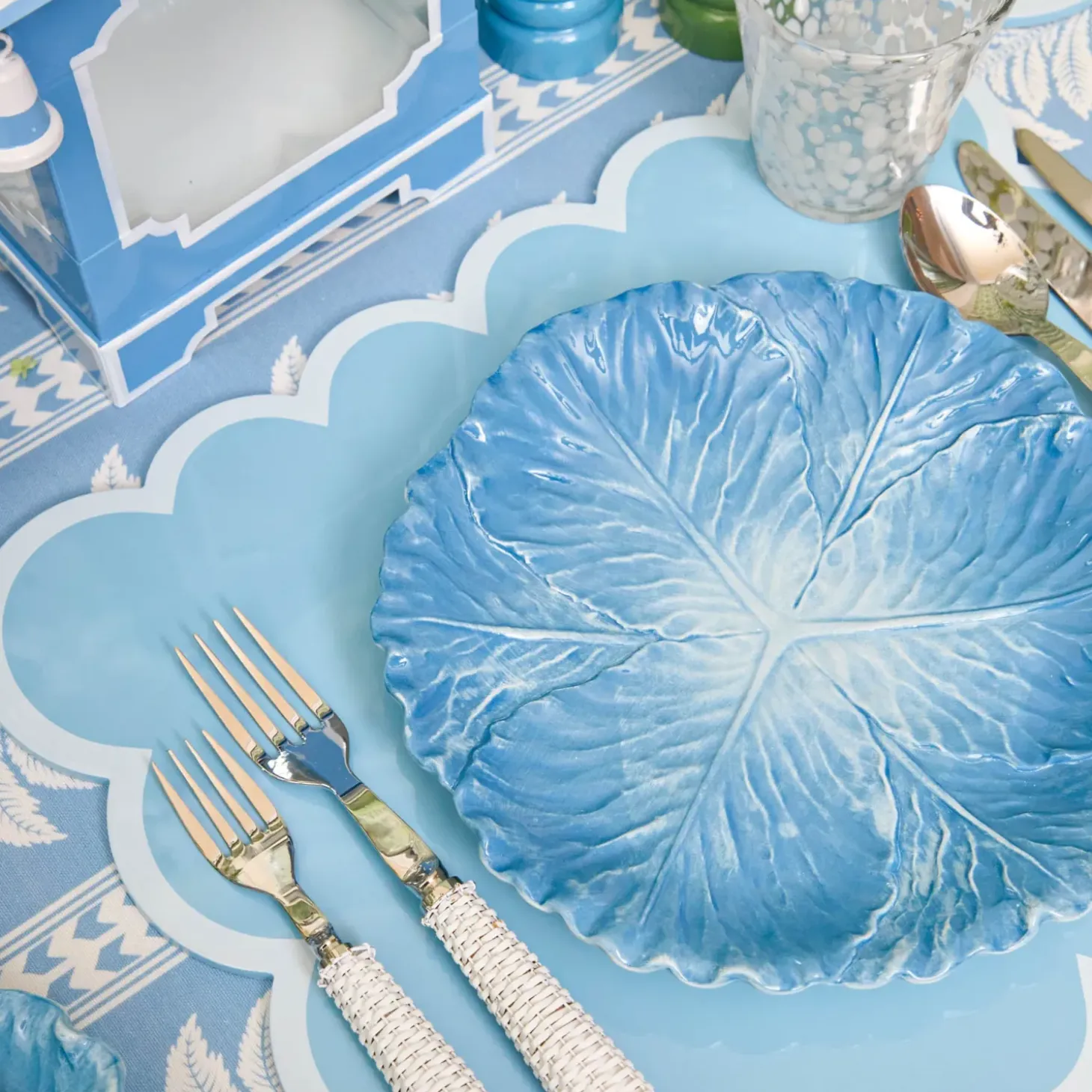 Soft Blue Scalloped Lacquer Placemats (Set of 4)