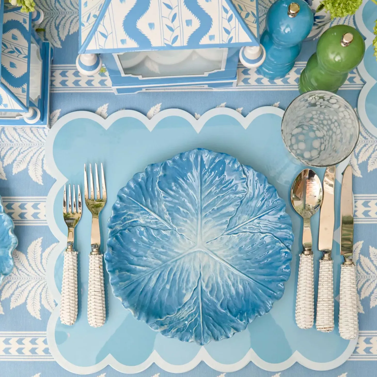 Soft Blue Scalloped Lacquer Placemats (Set of 4)
