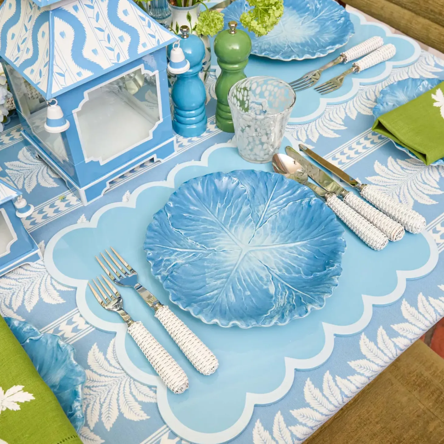 Soft Blue Scalloped Lacquer Placemats (Set of 4)