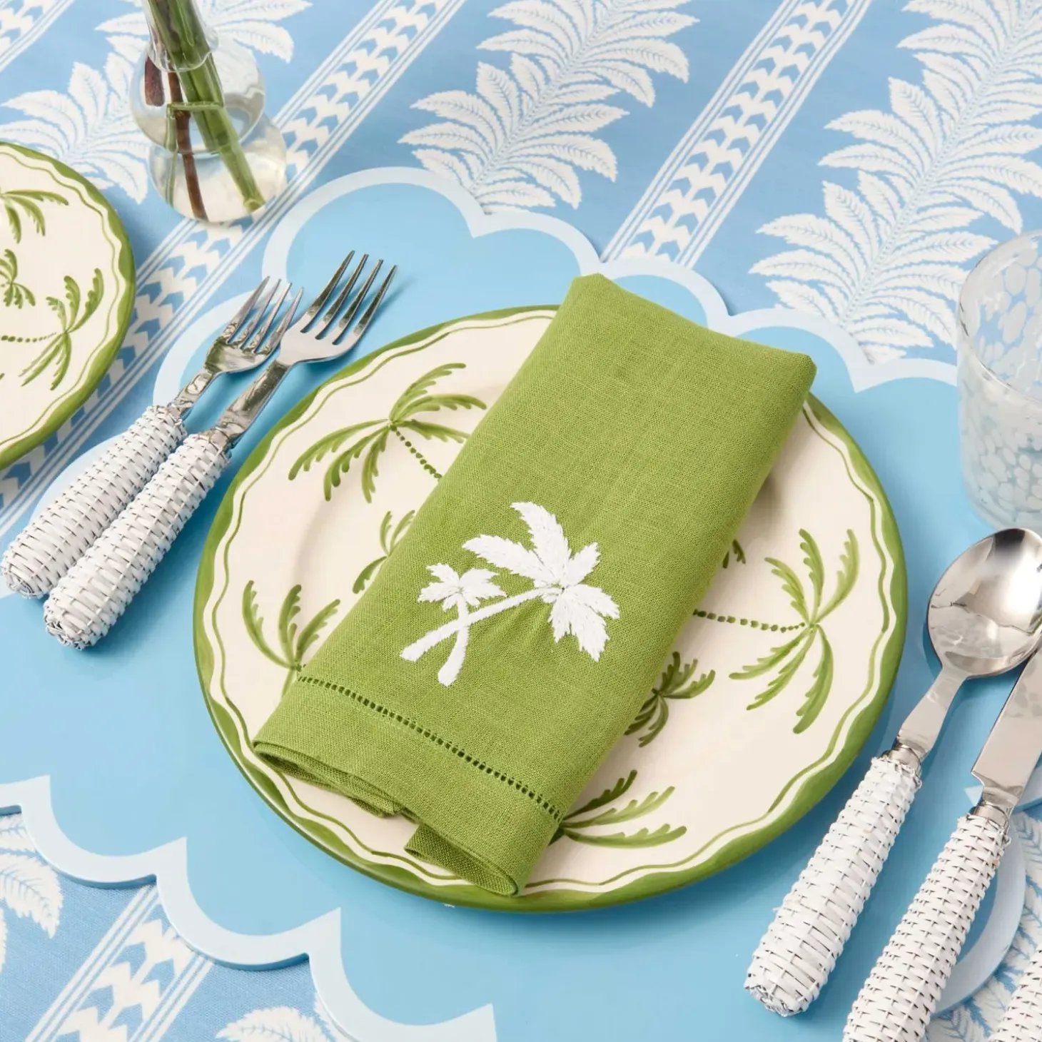 Soft Blue Scalloped Lacquer Placemats (Set of 4)