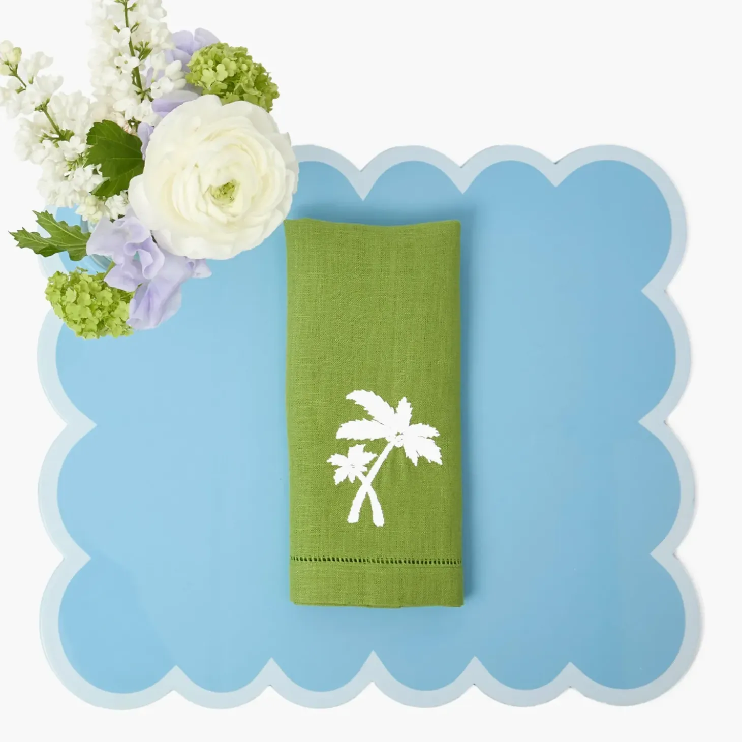 Soft Blue Scalloped Lacquer Placemats (Set of 4)