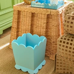 Soft Blue Scalloped Lacquer Waste Paper Bin