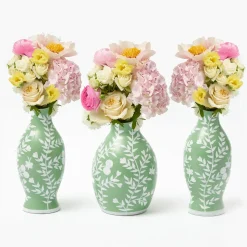 Soft Green Hand Painted Tole Bud Vases (Set of 3)