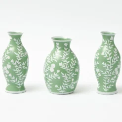 Soft Green Hand Painted Tole Bud Vases (Set of 3)