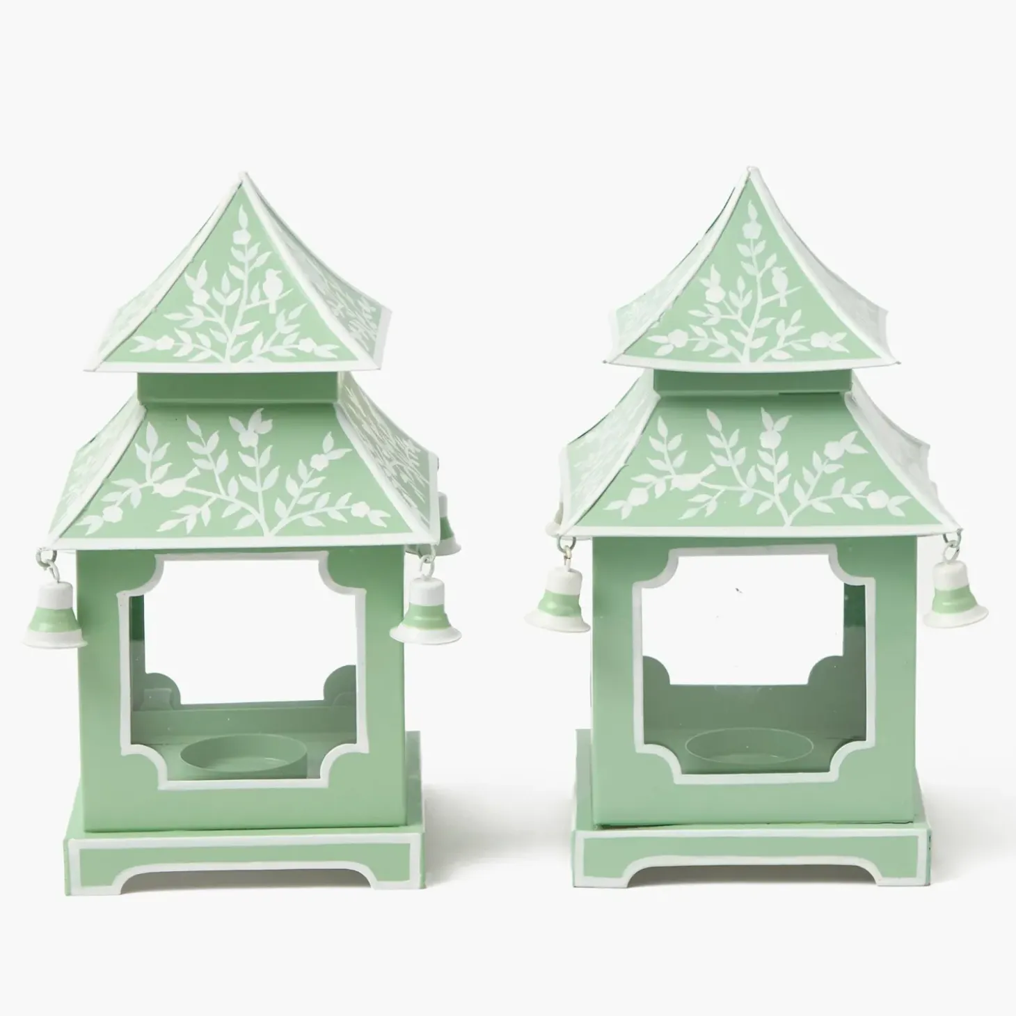 Soft Green Mini Chinoiserie Pagoda Lanterns (Pair)