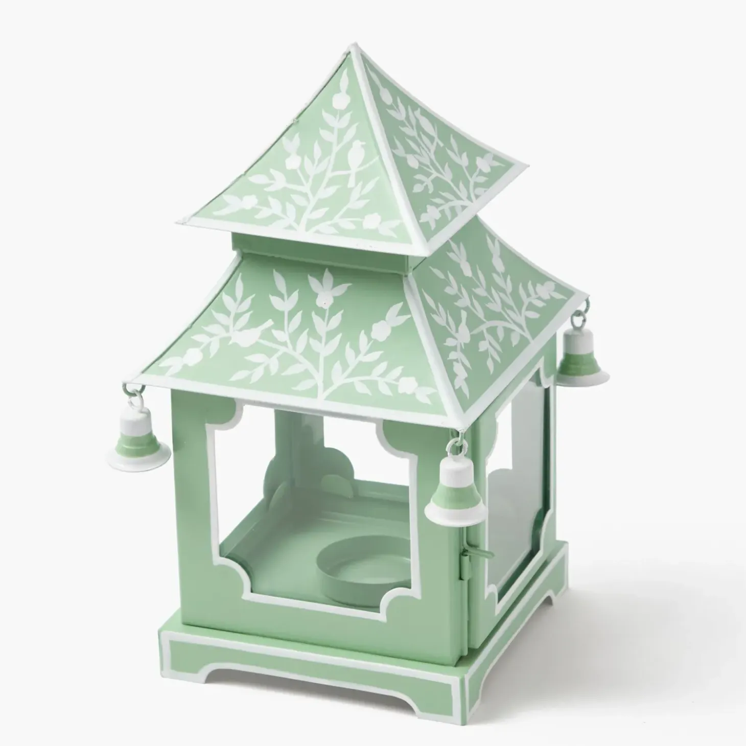 Soft Green Mini Chinoiserie Pagoda Lanterns (Pair)