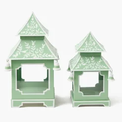 Soft Green Mini Chinoiserie Pagoda Lanterns (Pair)