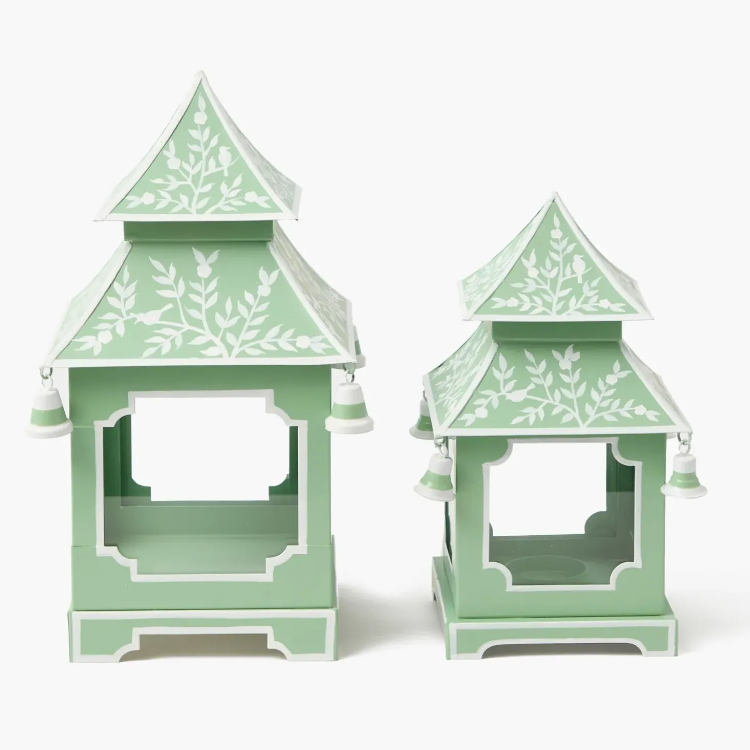 Soft Green Mini Chinoiserie Pagoda Lanterns (Pair)