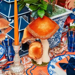 Tall Orange Glitter Mushrooms (Pair)