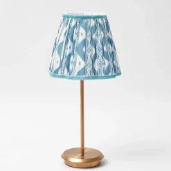 Tall Rechargeable Lamp with Blue Ikat Shade (18cm)