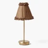 Tall Rechargeable Lamp with Brown Frilled Silk Shade (18cm)