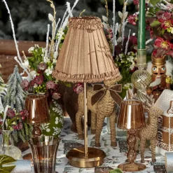 Tall Rechargeable Lamp with Brown Frilled Silk Shade (18cm)
