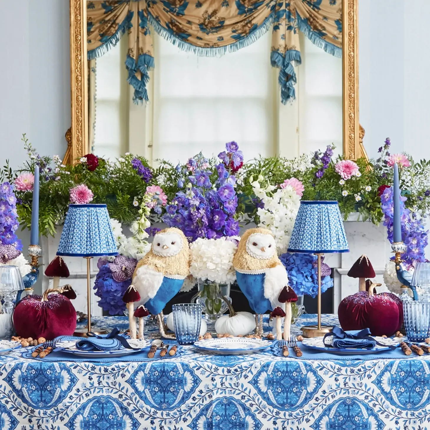 Tall Rechargeable Lamp with Cobalt Lotus Shade (18cm)