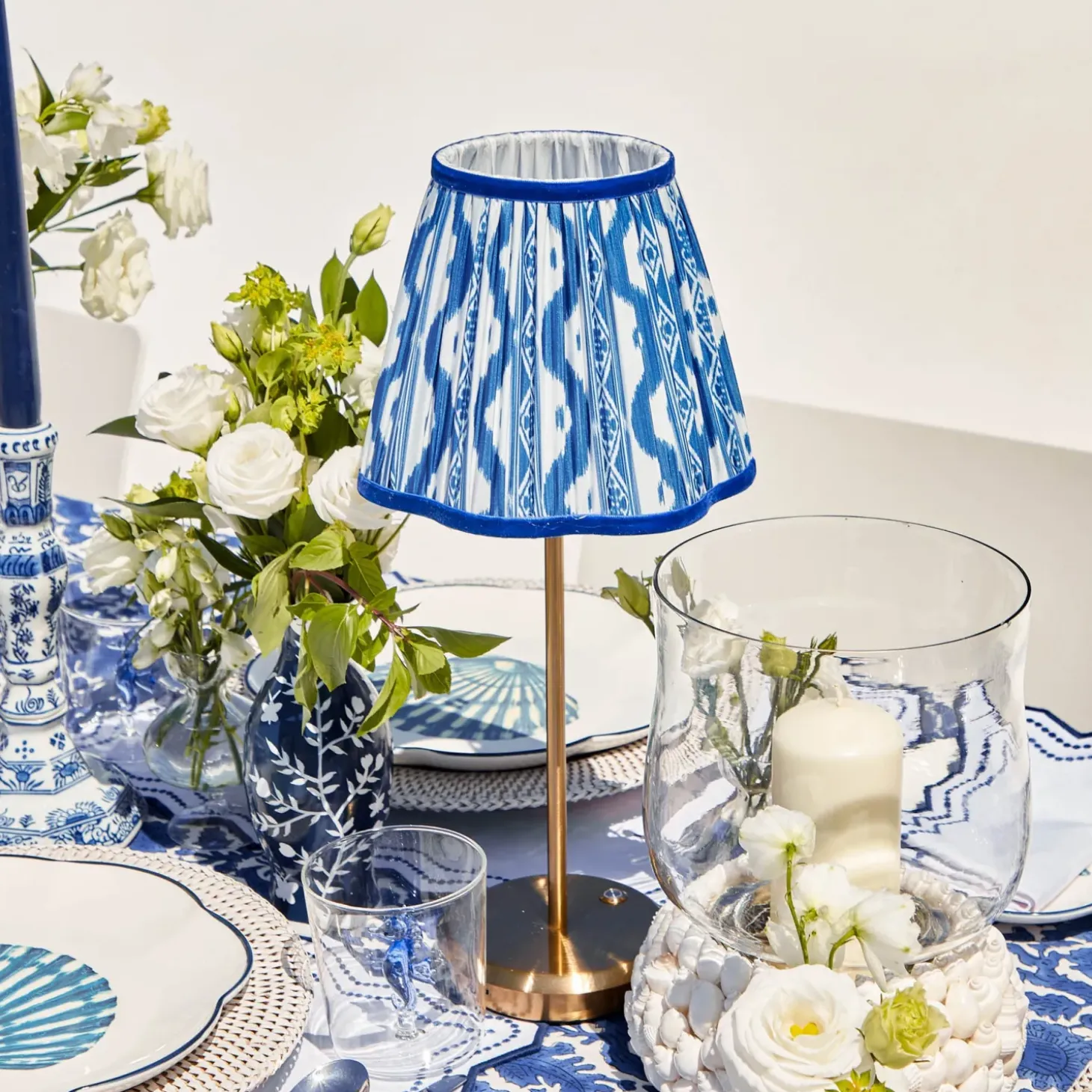 Tall Rechargeable Lamp with Cobalt Ikat Shade (18cm)