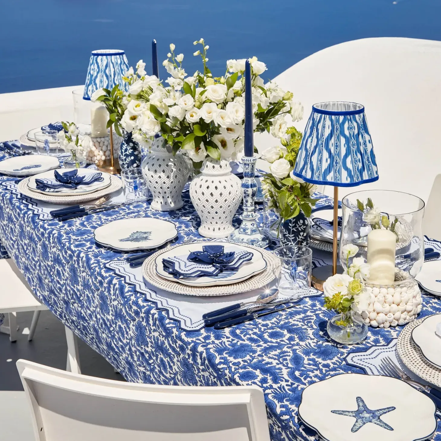 Tall Rechargeable Lamp with Cobalt Ikat Shade (18cm)