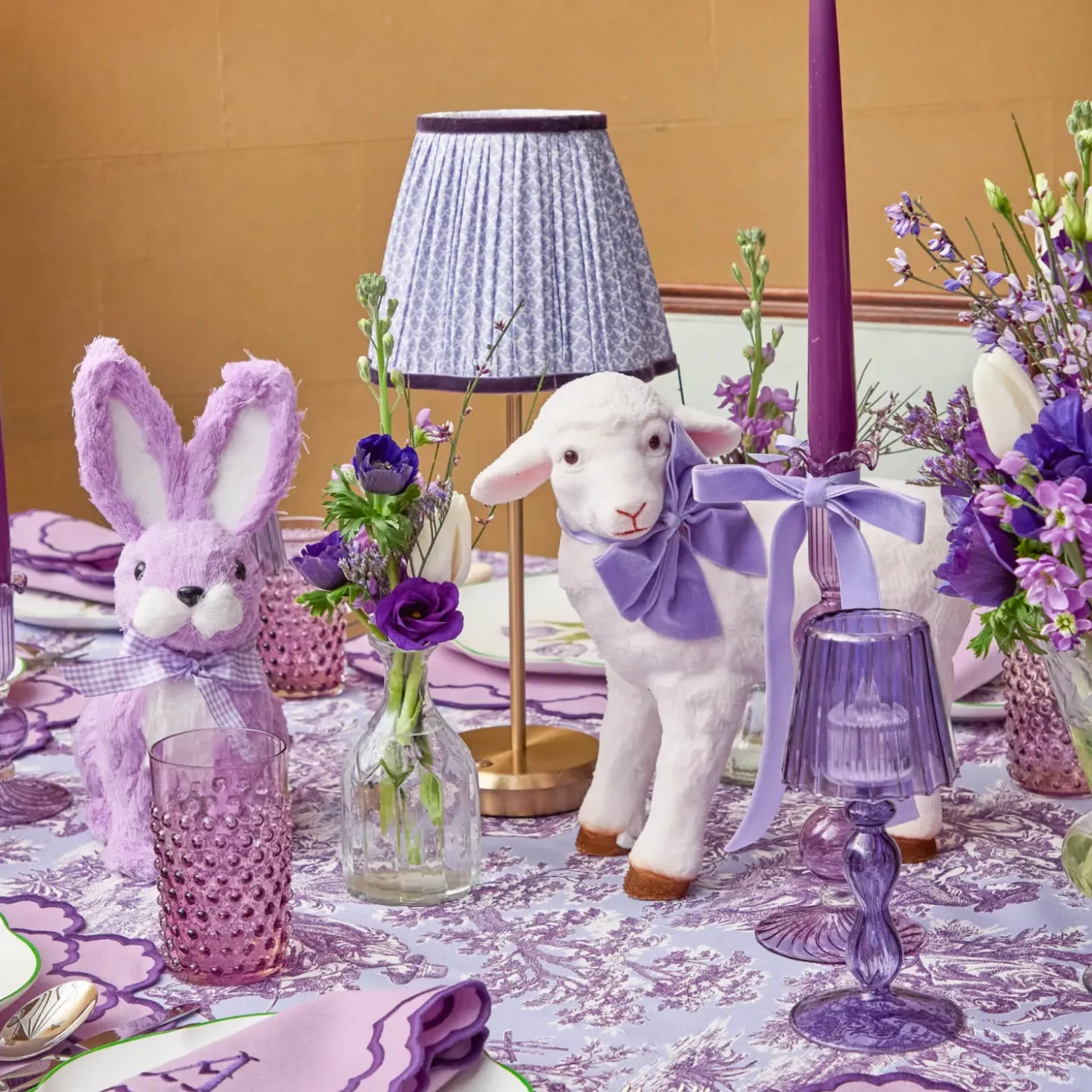 Tall Rechargeable Lamp with Lilac Lotus Shade (18cm)