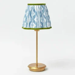 Tall Rechargeable Lamp with Blue & Green Ikat Shade (18cm)