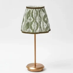 Tall Rechargeable Lamp with Olive Ikat Shade (18cm)