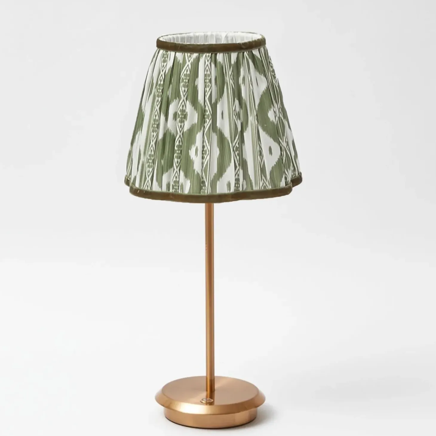 Tall Rechargeable Lamp with Olive Ikat Shade (18cm)