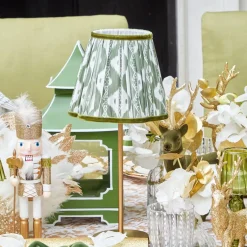Tall Rechargeable Lamp with Olive Ikat Shade (18cm)