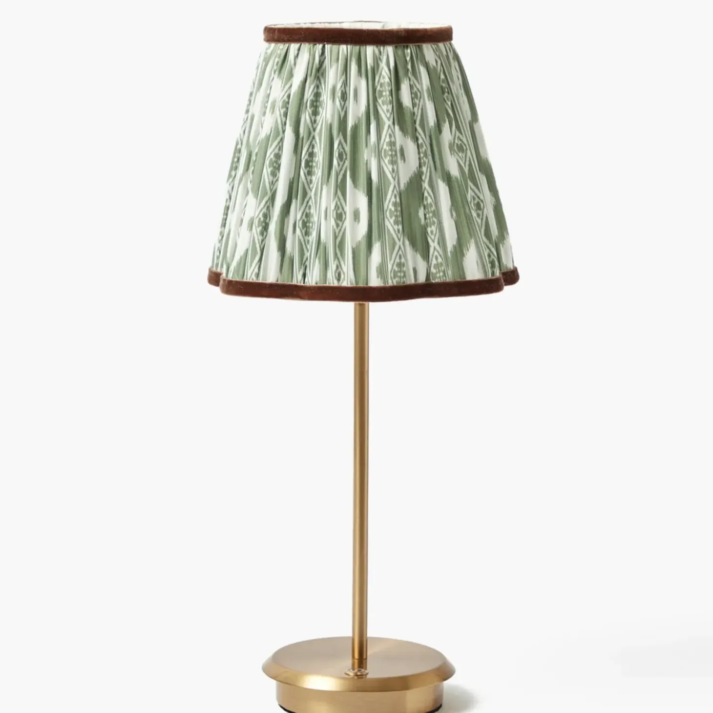 Tall Rechargeable Lamp with Olive & Chocolate Ikat Shade (18cm)